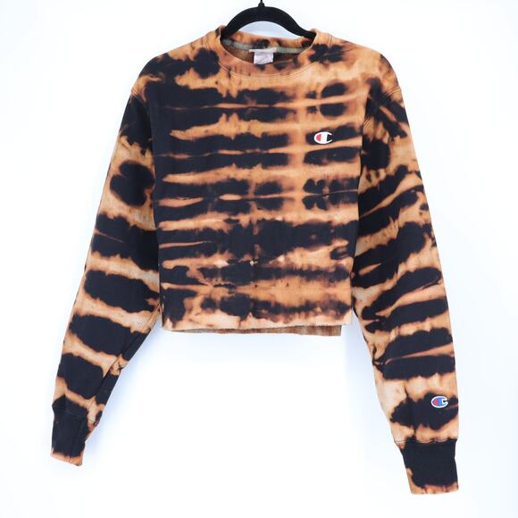 Champion Tops - CHAMPION Reverse Weave Pullover Sweatshirt Orange Bleach Dye Women's M